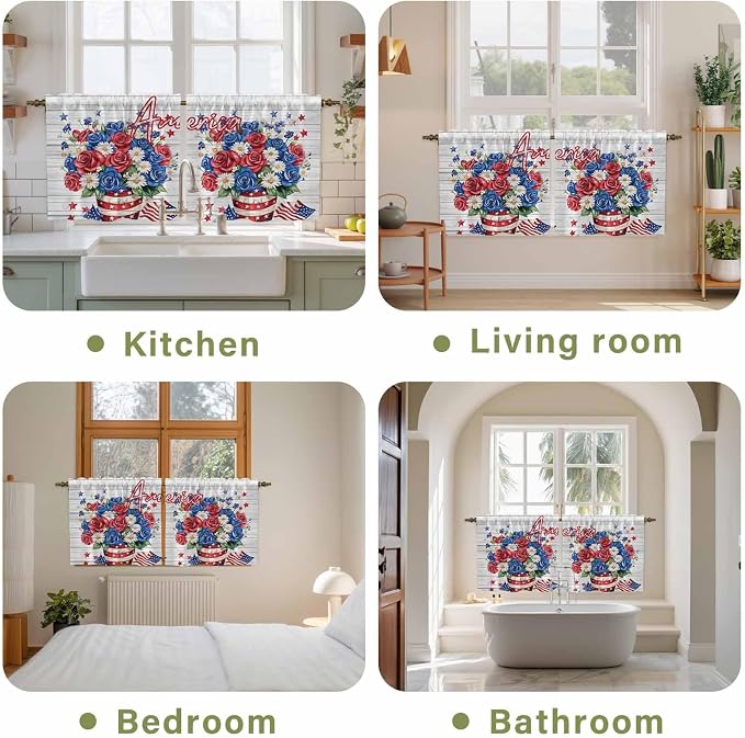 Independence Day Kitchen Tier Curtains 36 Inch Long 2 Panel Set, Rod Pocket - Image 8