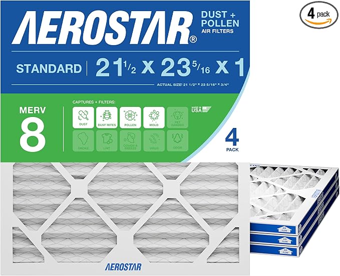 Aerostar 21 1/2x23 5/16x1 MERV 8 High Efficiency Pleated Air Filter, by AirFiltersDelivered