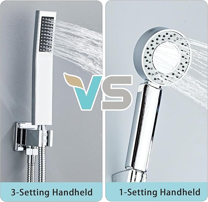 10 Inch Ceiling Mount Shower Faucet Set, Silver Rainfall Shower System with Valve Trim, Square Rain Shower Spray Combo Luxury Shower Fixtures Polish Chrome Shower Head and Handle Set
