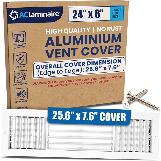24x6 Aluminum 3-Way Air Flow Vent Cover Wall Ceiling Register Multi-Shutter by ACLAMINAIRE