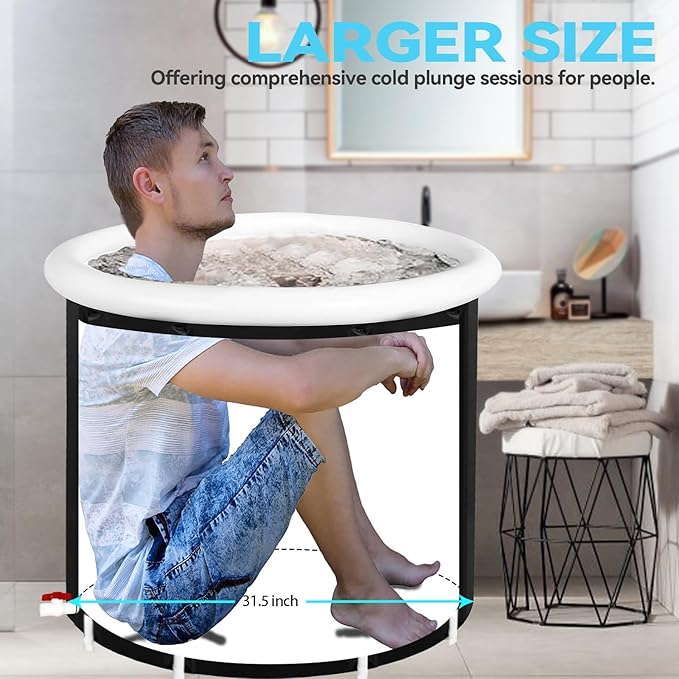 BDL Ice Bath Tub for Athletes, Extra Large Portable Freestanding Bathtub 105 Gallons Cold Plunge Bathtub for Recovery Outdoor Folding Spa Bath Tub, Whale Black