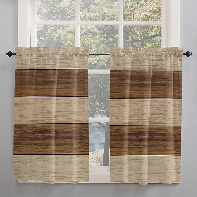 Retro Country Brown Wooden Board Window Valance Curtains, Farmhouse Gradient - Image 7