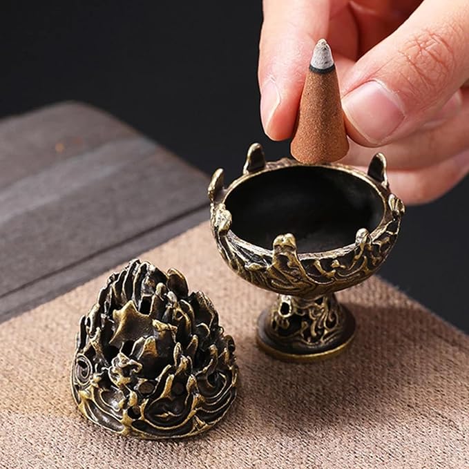 3 PCS Mini Brass Lotus Incense Holder, Small Flower Vintage Cone Incense Burner - Image 4