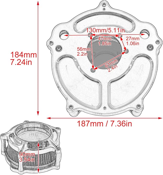 HDBUBALUS Motorcycle Air Filter Cleaner Intake Filter System Kit - Image 7