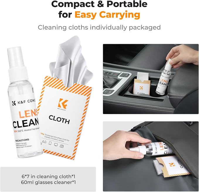 K&F CONCEPT Lens Cleaner Spray Kit | 60ML Glasses Cleaner x1 + Microfiber - Image 8