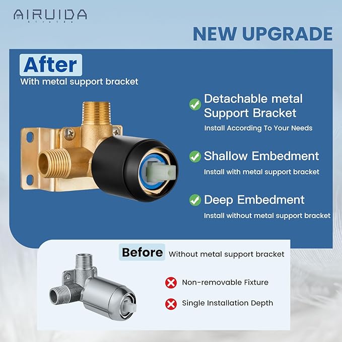 Airuida Shower Faucet Set Bathroom Rain Shower System SUS304 Stainless Steel Single Handle With Male Threads Rough-in Valve Shower Trim Kit 4 Inch Wall Mount Shower Head Matte Black
