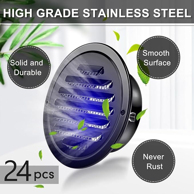 Zonon 24 Pcs Stainless Steel Soffit Vents 4 Inch Round Dryer Vent Cover - Image 3