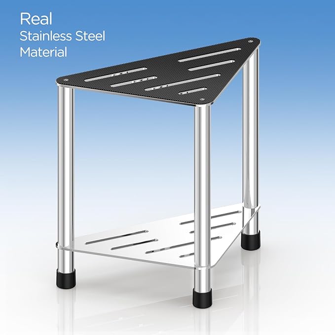 Stainless Steel Shower Stool for Inside Shower, 15.4'' H Shower Foot Rest, Corner Shower Stool with Storage Shelf, Shower Step for Shaving Legs, Bathroom Corner Shower Bench, Silver