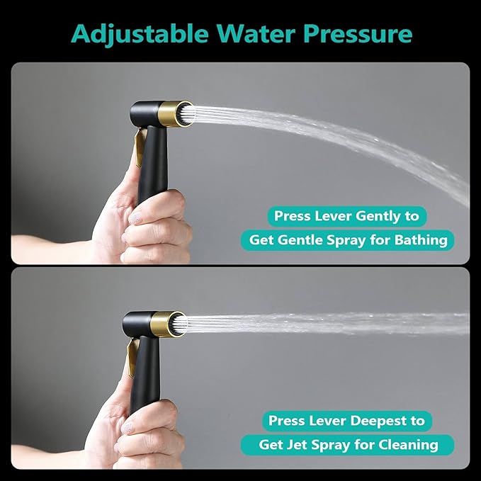 BARROCK Handheld Bidet Sprayer for Toilet, Stainless Steel Metal Made Baby Cloth Diaper Spraying Kit, Bathroom Toilet Bidet Attachment Set for Bathing Pets and Feminine Washing,Matte Black and Gold