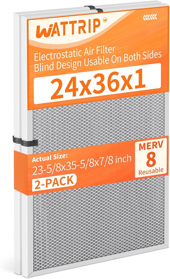 2-Pack 24x36x1 MERV 8 Reusable & Washable Electrostatic Air Filters by BreatheSmartLiveClean