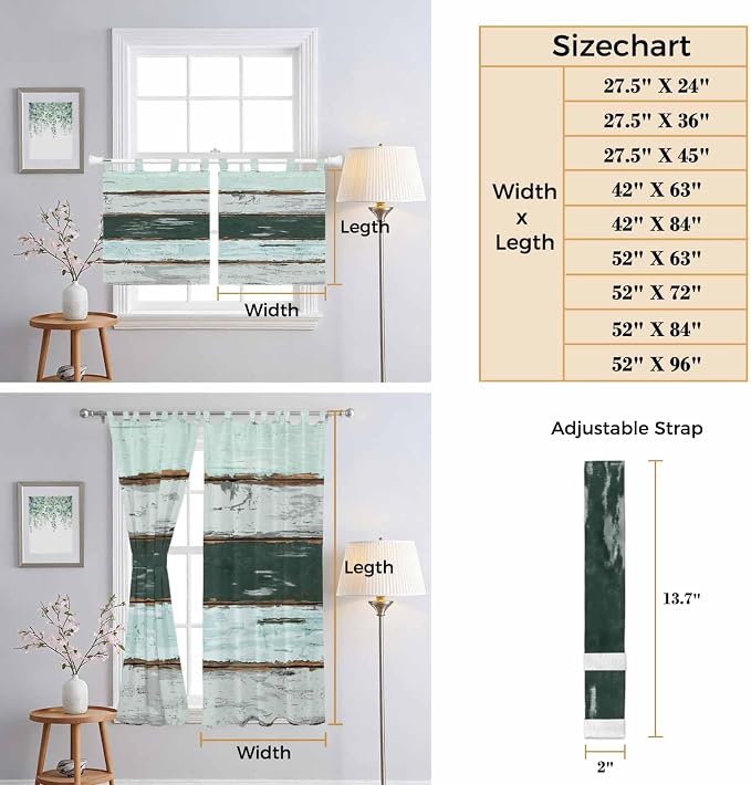 Blue Teal Bedroom Curtains 63 Inch Length, Window Curtains Tab Top, Vintage - Image 8