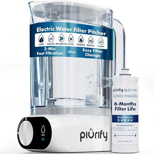 Compact 50oz Countertop Electric Water Filter Pitcher – Removes 99% of Lead by PremiumHydrogenWaterBottlesandAdvancedWaterFiltrationPitchers