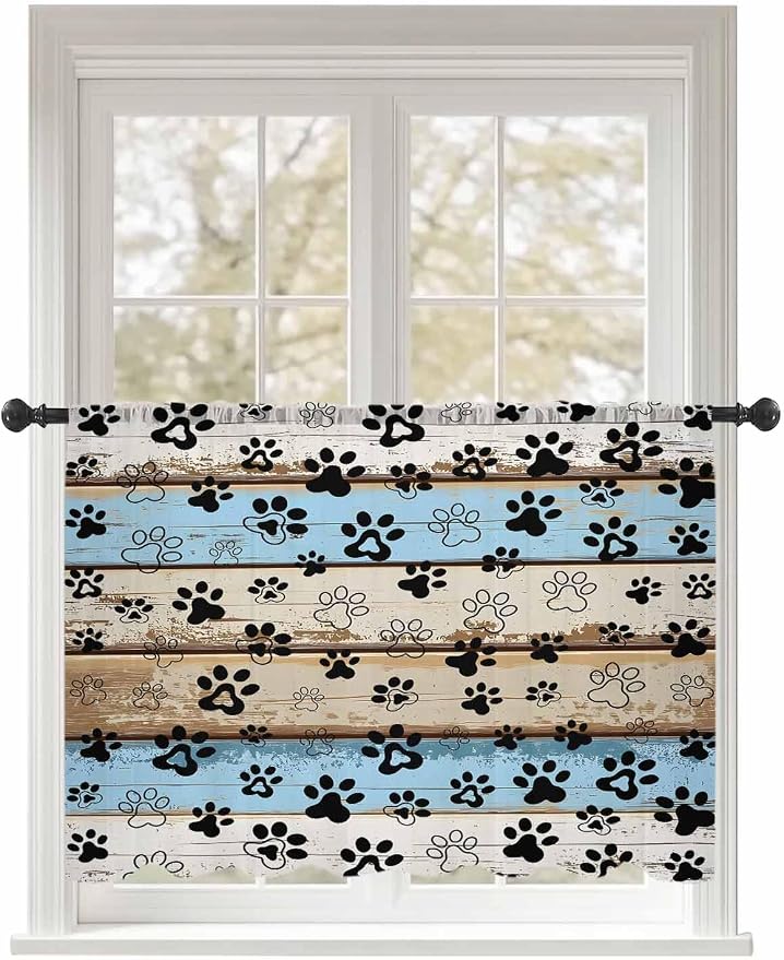 Sheer Curtains 45 Inch Length, Vintage Farmhouse Rustic Wooden Grain Privacy by Unknown