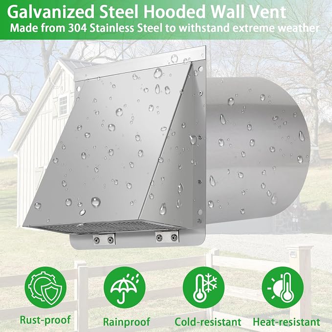 8 Inch Wall Vent, Hooded Wall Vent - Image 5