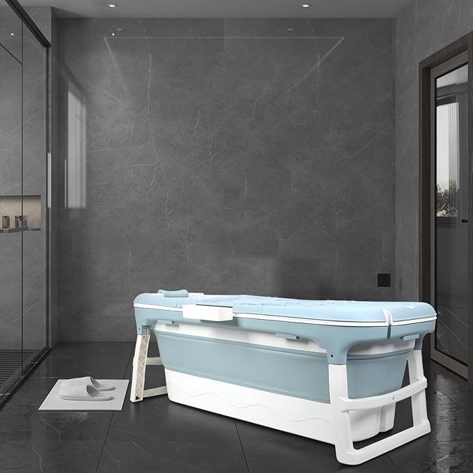Portable Bathtub for Adult, Large Collapsible Tub, Portable Tub for Adults, Tub for Shower, Sweat Steaming Spa Sweat Steaming Bathtub, Effortless Folding Bathtub, Hot Bath, Ice Bath (Blue 50'')