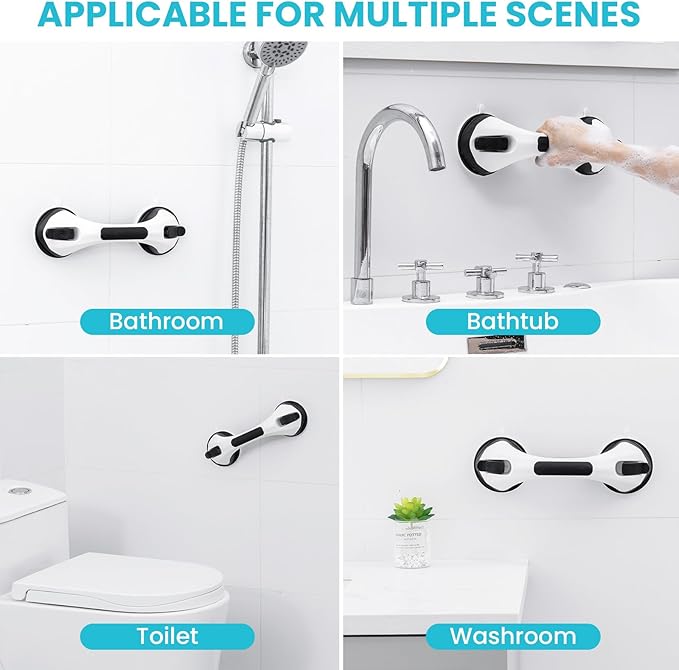 TAILI Shower Grab Bar, 12 Inch Bath Handle for Bathtubs and Showers for Elderly, Suction Grab Bars for Seniors Bathroom Safety Handle for Elderly, No Drilling Removable, Black