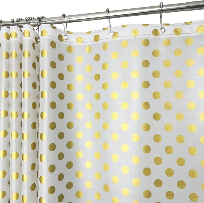 Plastic Shower Curtain Liner, Waterproof Printed PEVA Shower Curtain with Design, Golden Polka Dots Pattern, Rustproof Grommets, Standard Size 70x72 Bathtub Curtain for Bathroom (Pack of 1)