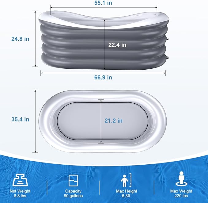 BINYUAN Inflatable Bathtub for Adults - Portable Collapsible Spa Tub with Electric Pump, Hot & Ice Bath Design, Foldable for 1-2 People, Durable PVC - Easy Inflate/Quick Drain