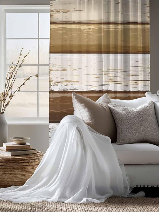 Sheer Curtains 72 Inches Long, Wood Grain Brown Semi Sheer Curtains Light - Image 4