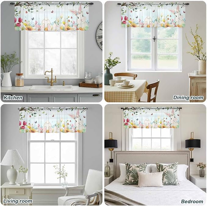 Easter Sheer Valances for Windows 60"x18", Light Filtering Kitchen Curtains - Image 5