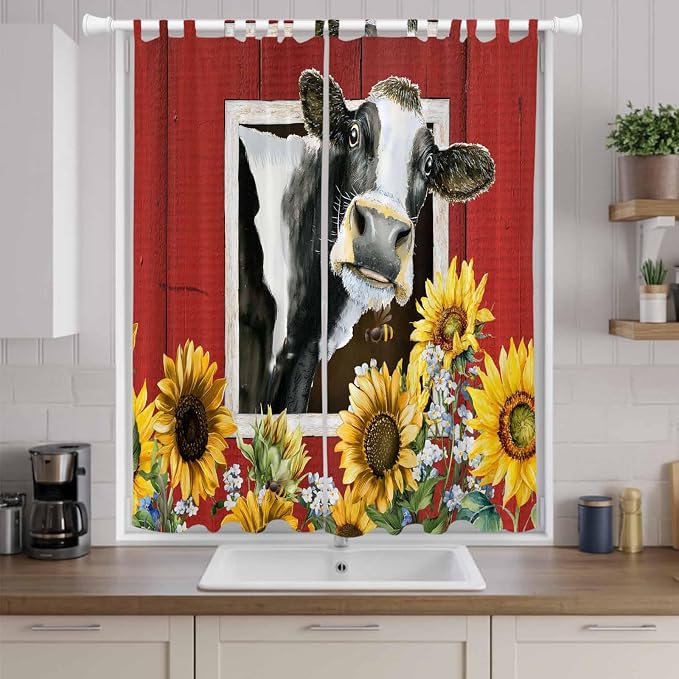 Cows Sunflowers Living Room Curtains 84 Inch Length, Window Curtains Tab Top - Image 9