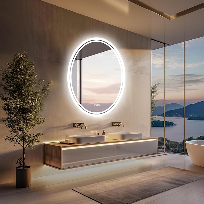 LUVODI Lighted LED Bathroom Mirror: 32”x24” Oval Wall Mounted Dimmable Makeup - Image 3