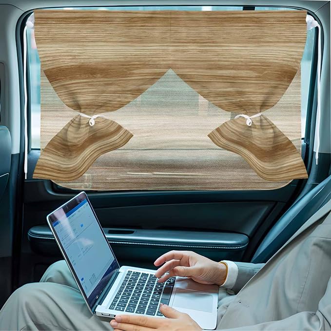 Light Brown Wood Grain Magnetic Double Layer Car Window Shades, Side Window - Image 6