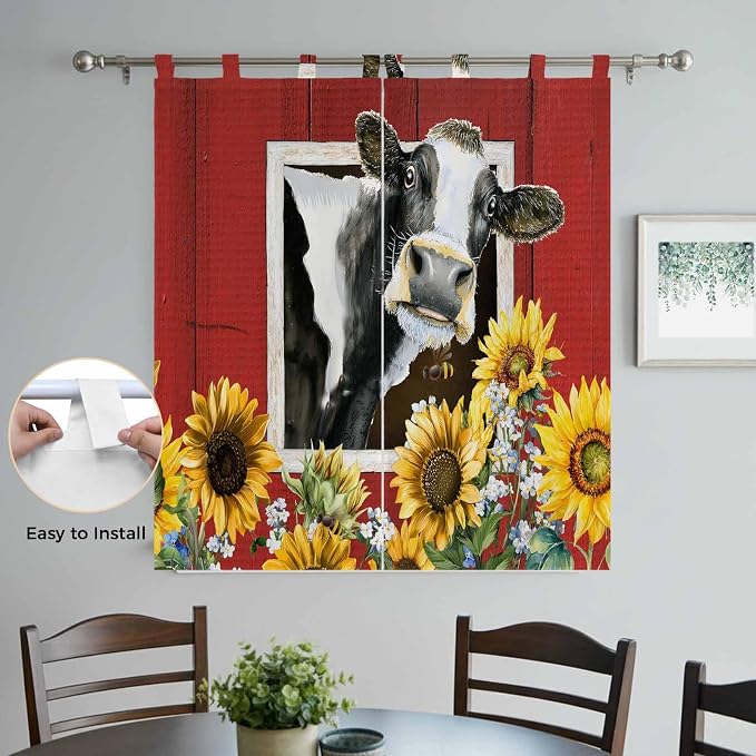 Cows Sunflowers Bedroom Curtains 72 Inch Length, Window Curtains Tab Top - Image 4
