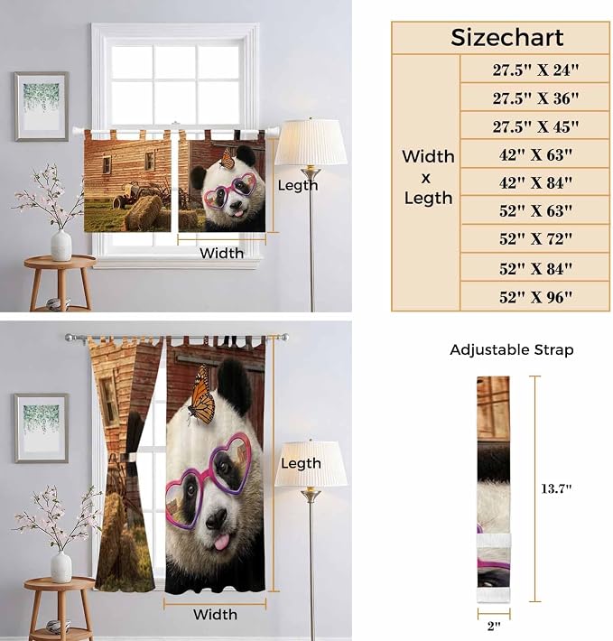 Farm Panda Kitchen Curtains 45 Inch Length, Short Cafe Window Curtains Tab Top - Image 8