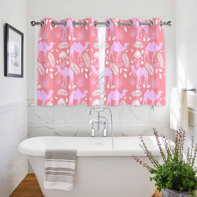 2 Panel Kitchen Cafe Curtains, Desert Camel Sunlight Filtering Nature Air - Image 3