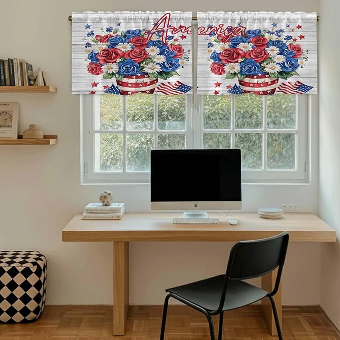 Independence Day Kitchen Tier Curtains 36 Inch Long 2 Panel Set, Rod Pocket - Image 6