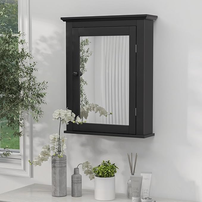 Safeplus Black Medicine Cabinet Wall Mounted with Mirror Adjustable Storage for Bathroom, Living Room, Bedroom, Entryway and Kitchen