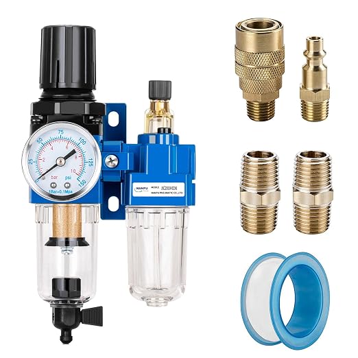NANPU 1/4" NPT Compressed Air Filter Regulator Lubricator Combo, Water/Oil Trap by NANPU