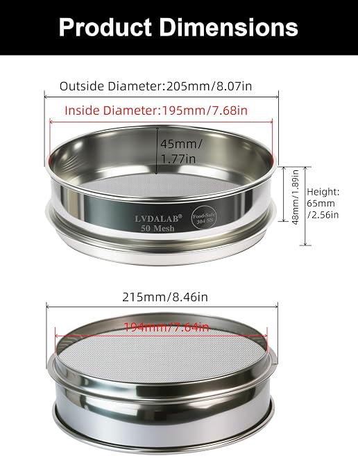 All 304 Stainless Steel 50 Mesh Test Sieve, 8Inch/20cm Diameter, Powder Sifter - Image 5