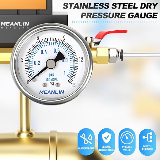 MEANLIN MEASURE 0~15Psi Dry Low Pressure Gauge Stainless Steel 1/4" NPT 2" FACE - Image 7