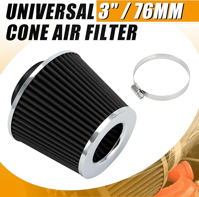 PTNHZ Universal Black 3" 76mm High Flow Cold Air Intake Cone Air Filter Power - Image 2