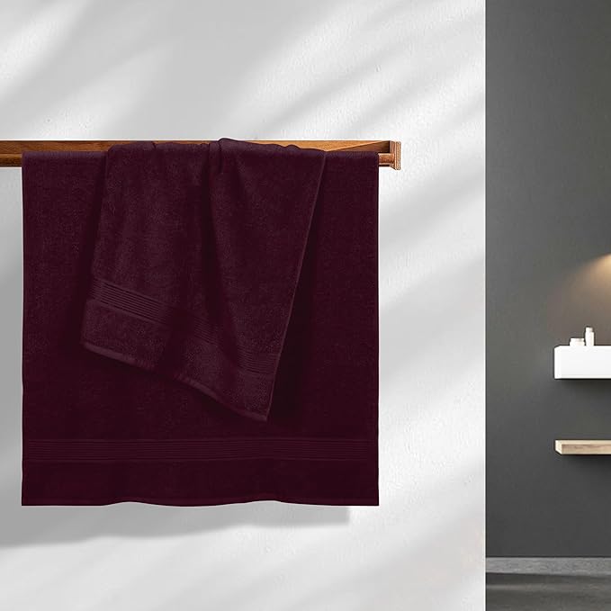 Elvana Home Cotton 2 Pack Oversized Bath Towel Set 28x55 inches, Large Bath Towels, Ultra Absorbant Compact Quickdry & Lightweight Towel, Ideal for Gym Travel Camp Pool - Burgundy Red