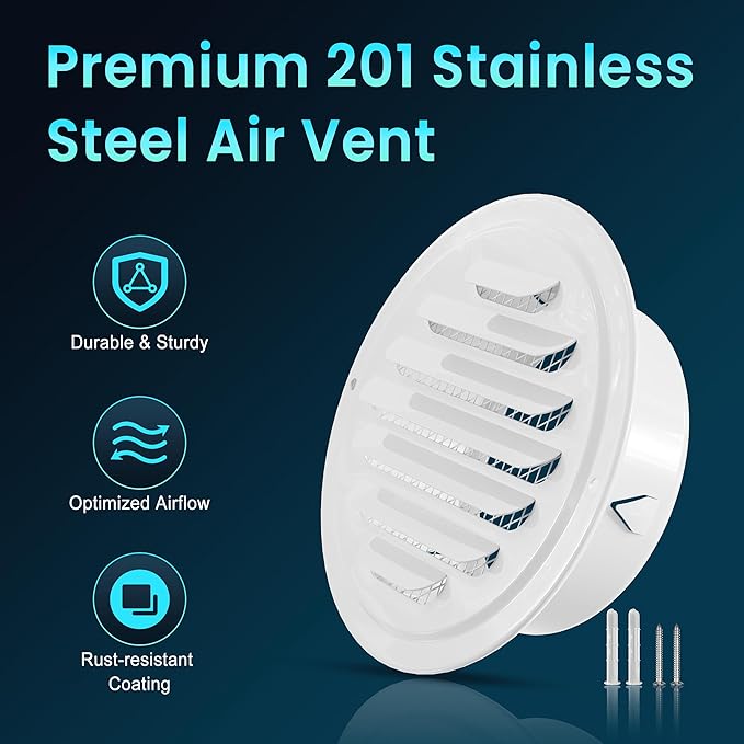 HG Power 4 Inch Soffit Vents, Metal Round Vent Cover - Image 5