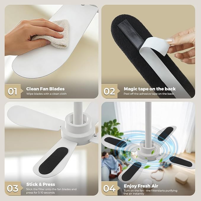 10 Pack Ceiling Fan Filters for Blades, Universal Fan Blade Air Purifier Pads - Image 5