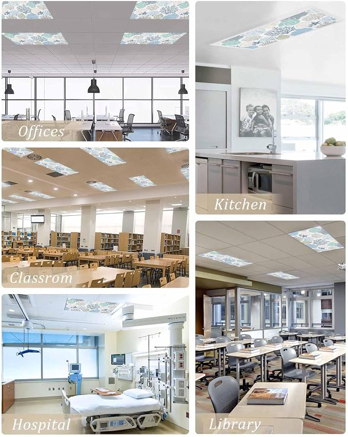 Fluorescent Light Covers for Ceiling Lights Nautical Coastal Ocean Coral - Image 5