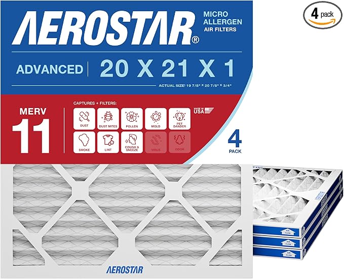 Aerostar 20x21x1 MERV 11 High Efficiency Pleated Air Filter, Electrostatic AC by AirFiltersDelivered