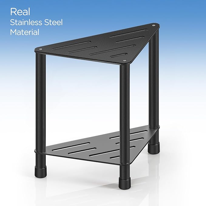Stainless Steel Black Shower Stool for Inside Shower, 15.4'' H Shower Foot Rest, Corner Shower Stool with Storage Shelf, Shower Step for Shaving Legs, Bathroom Corner Shower Bench