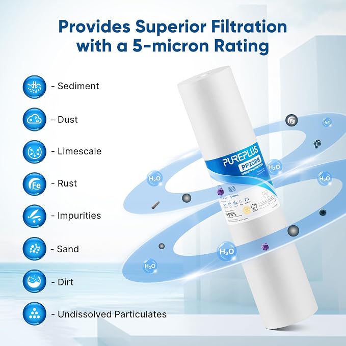 PUREPLUS 5 Micron 20" x 4.5" Whole House Sediment Home Water Filter Replacement - Image 3