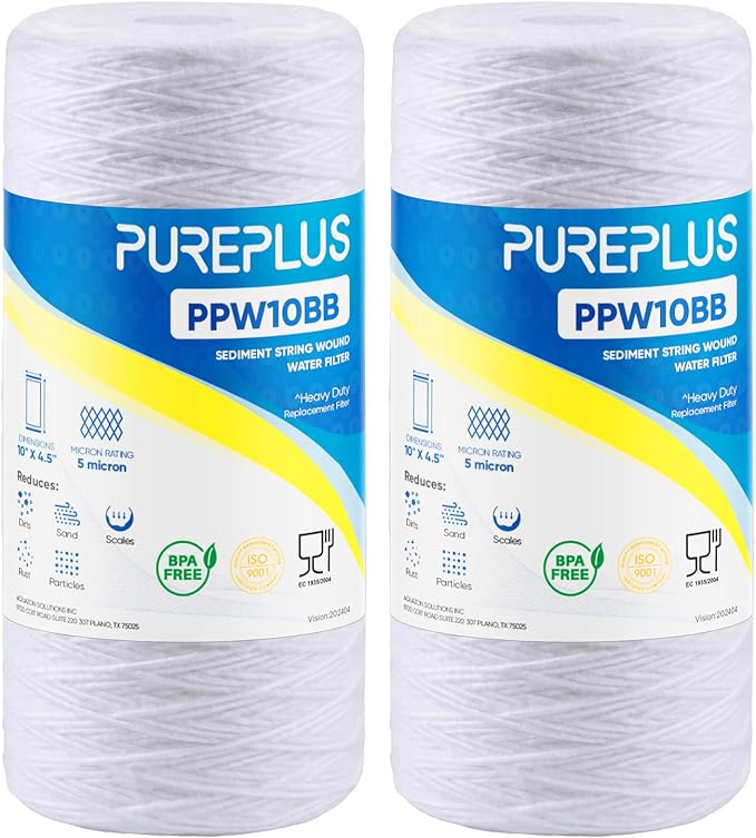 PUREPLUS 5 Micron 10 x 4.5 Whole House String Wound Sediment Filter by PUREPLUS
