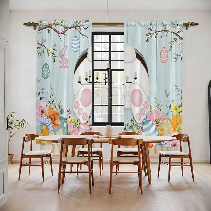 Easter Bunny Window Curtains 72 Inch Long 2 Panel Set, Rod Pocket Long Curtains by Unknown