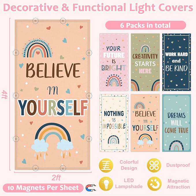 QOUBAI 6 Pcs Fluorescent Light Covers, 4 x 2 Ft Magnetic Light Filters - Image 2
