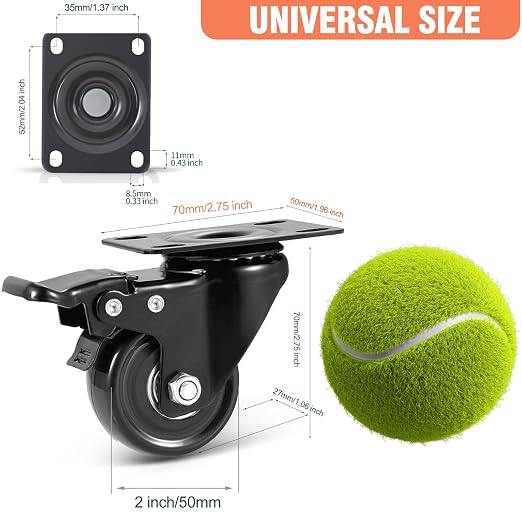 Swivel Caster Wheels 600lbs, 2 Inch Casters Set of 4, Heavy Duty - Image 2