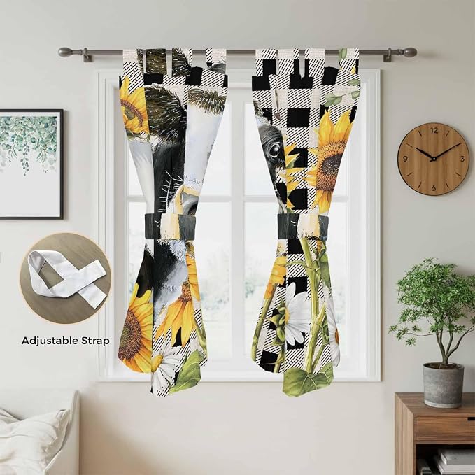 Retro Sunflowers Bedroom Curtains 72 Inch Length, Window Curtains Tab Top - Image 5