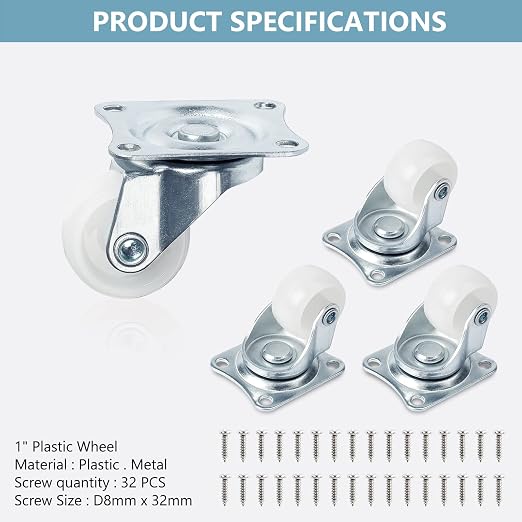 8 Pack 1" Low Profile Casters Wheels - Image 3