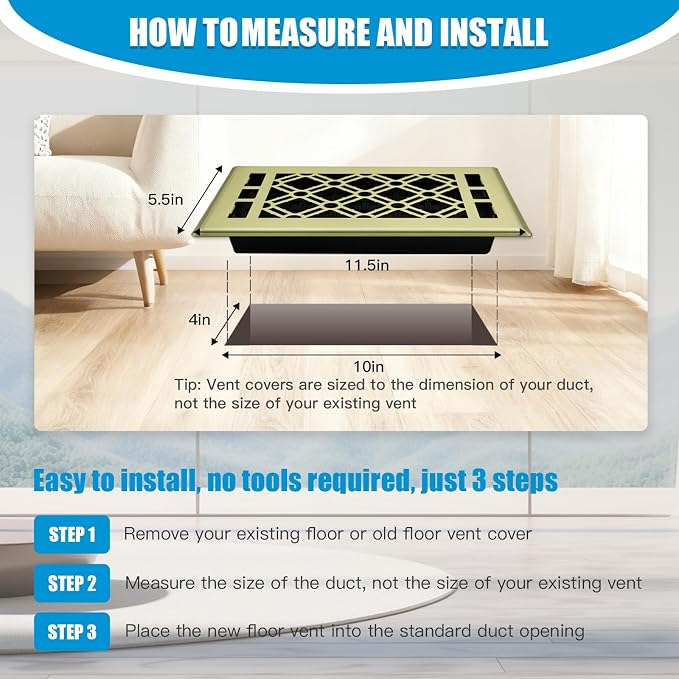 Floor Register Vents Modern AC Vent Cover Ease Adjust Air Vent Cover 4x12 Inch - Image 6